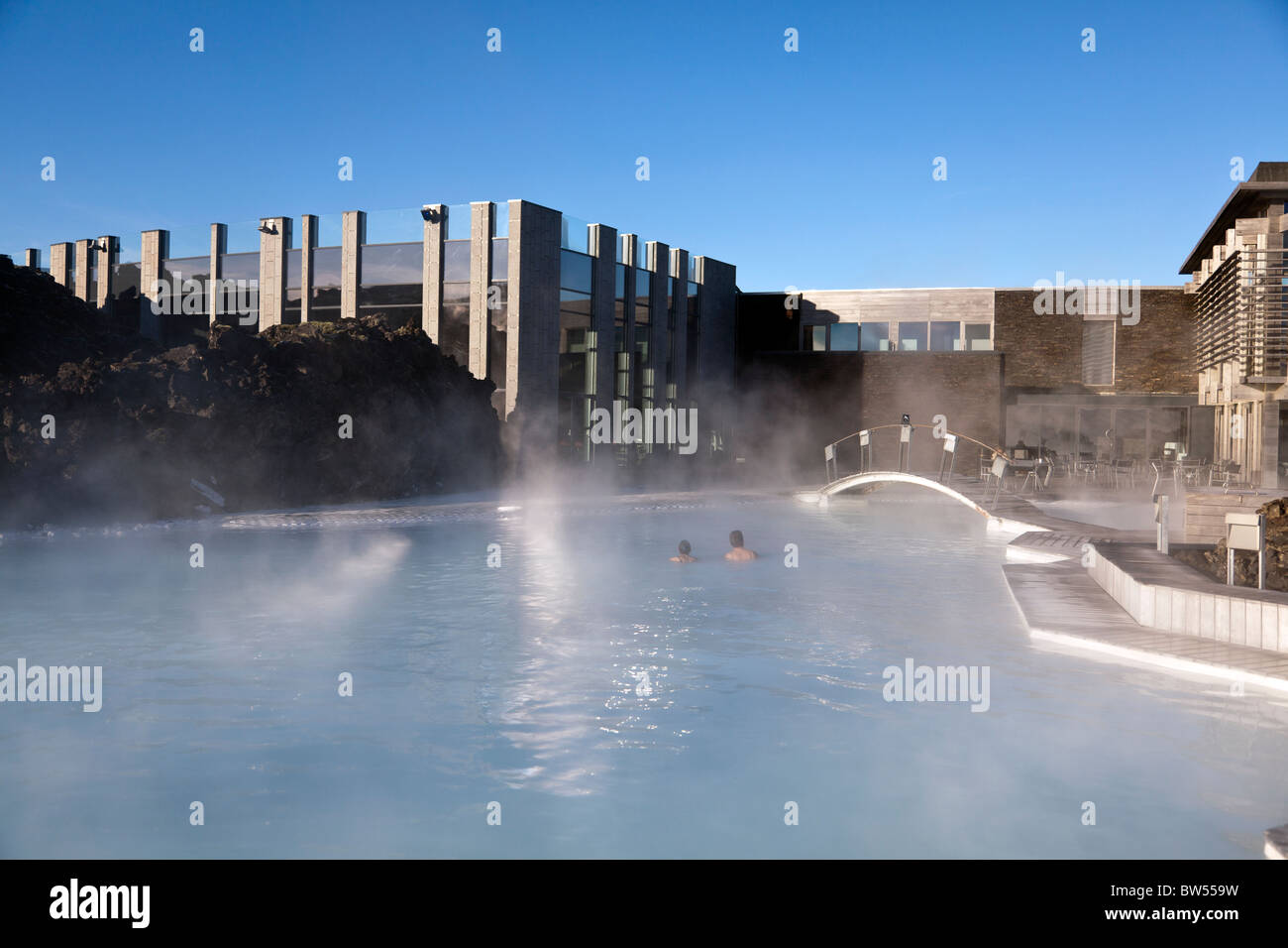 People bathing in The Blue Lagoon geothermal spa, Iceland. Stock Photo
