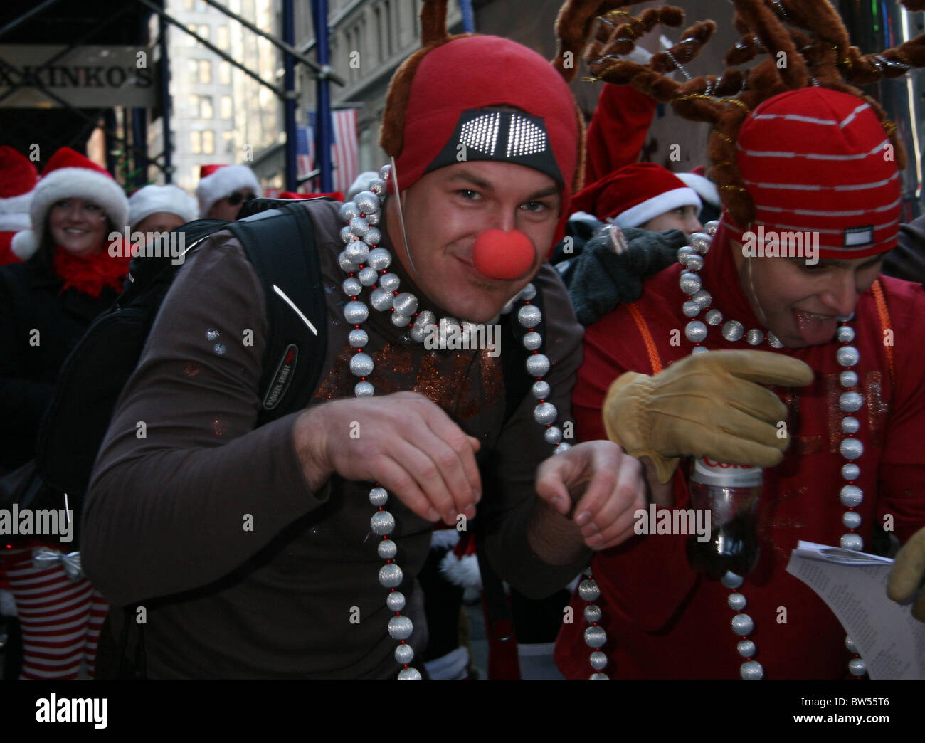 Costumed Santa Claus Revelers Celebrate Annual NYC SANTACON Bar Crawl Stock Photo