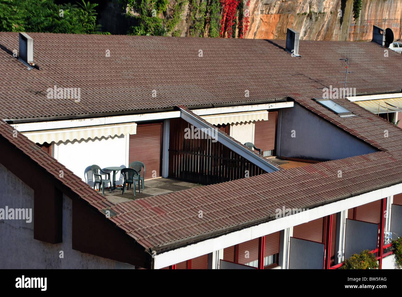 modern house with attic and chimneys Stock Photo