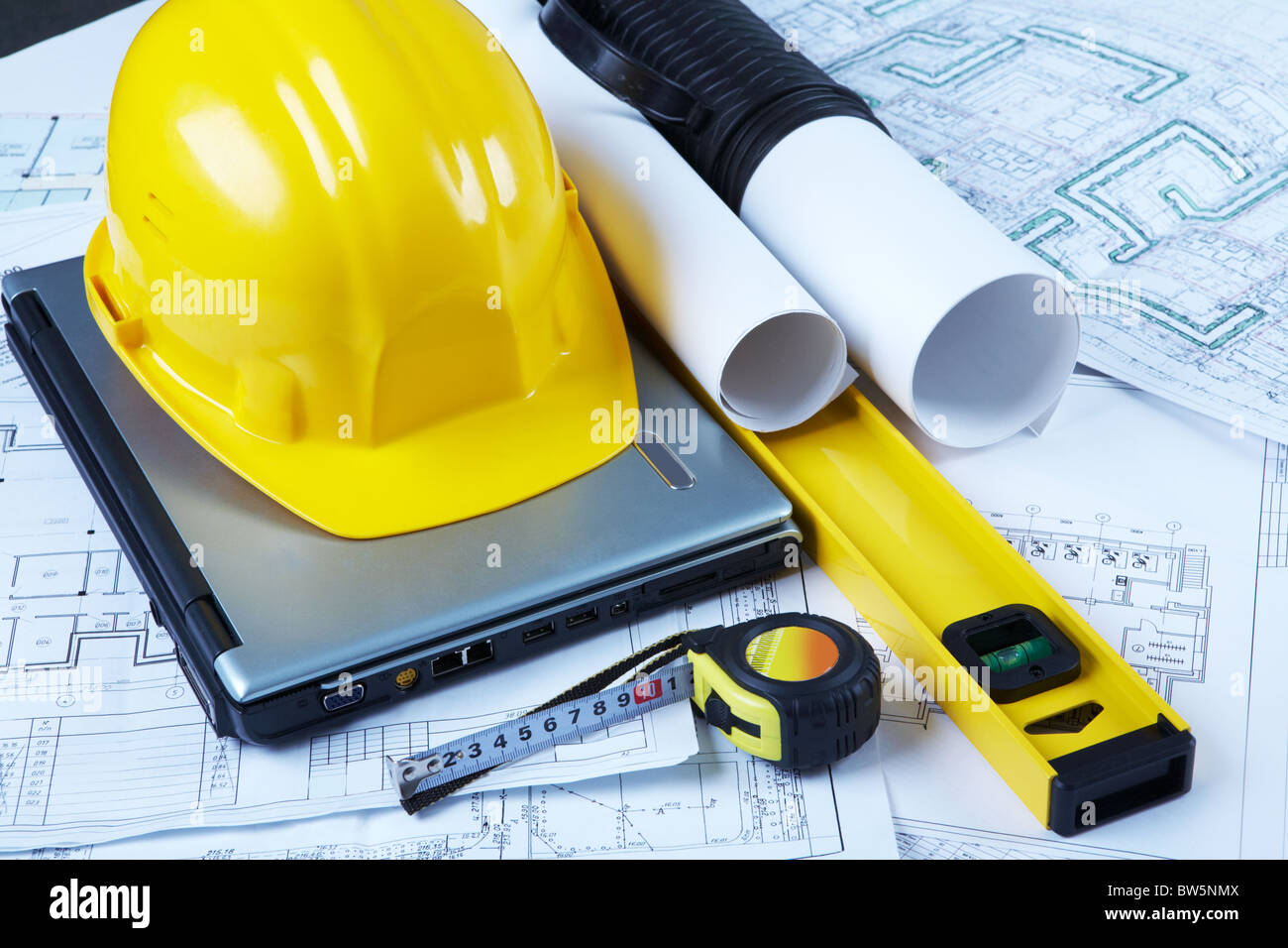 Barrel Ruler Photo of helmet, laptop, barrel, ruler, drawing scale and architectural ...