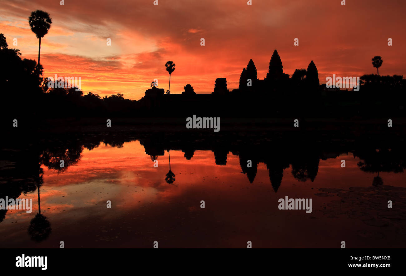 Angkor Wat Sunrise Reflection, Cambodia Stock Photo