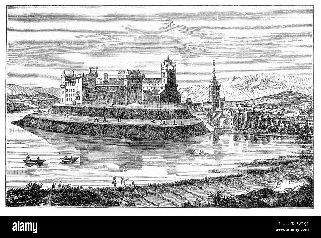 Linlithgow Palace and Town, circa 1693; Black and White Illustration
