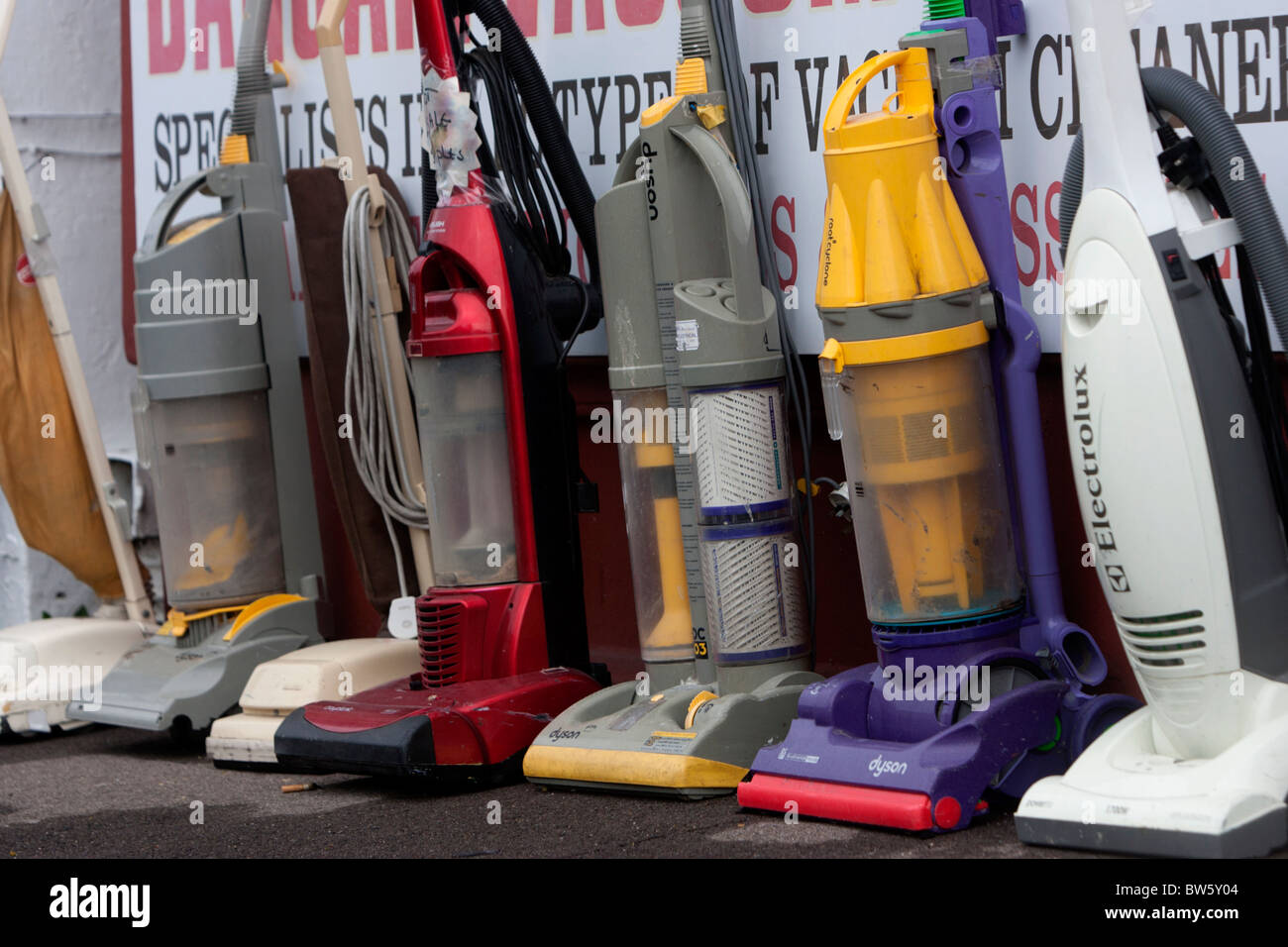 A selection of hoover and vacuum cleaners outside Bargain Vacuum Centre