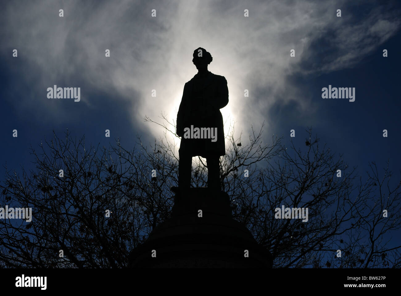 Statue of Abraham Lincoln on top of Soldiers and Sailors Monument. Stock Photo