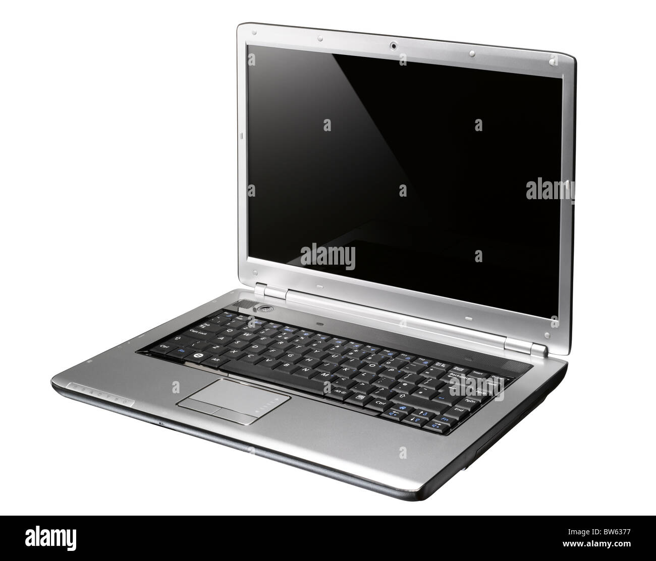 An open silver laptop computer Stock Photo
