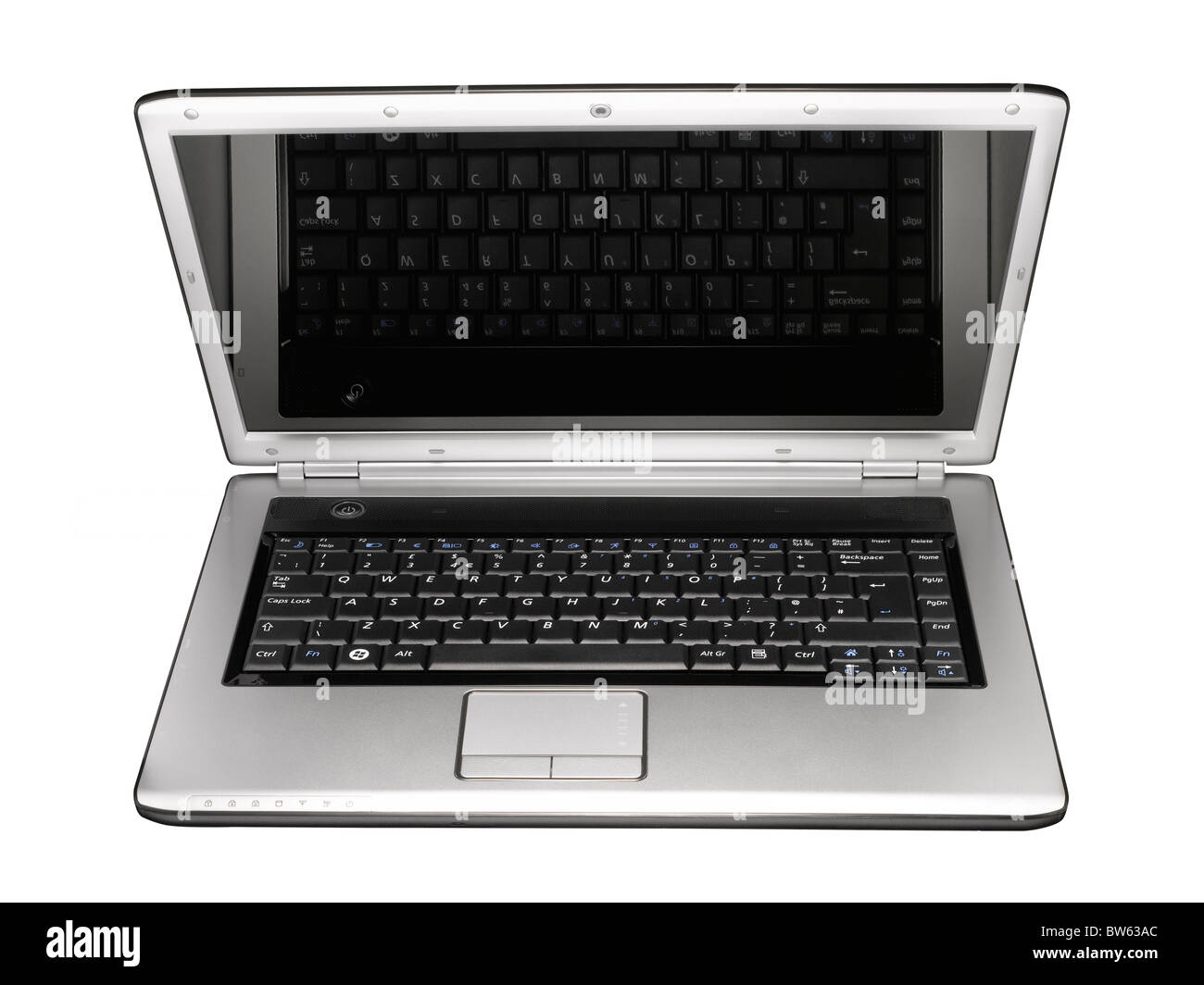 An open stylish silver laptop computer Stock Photo
