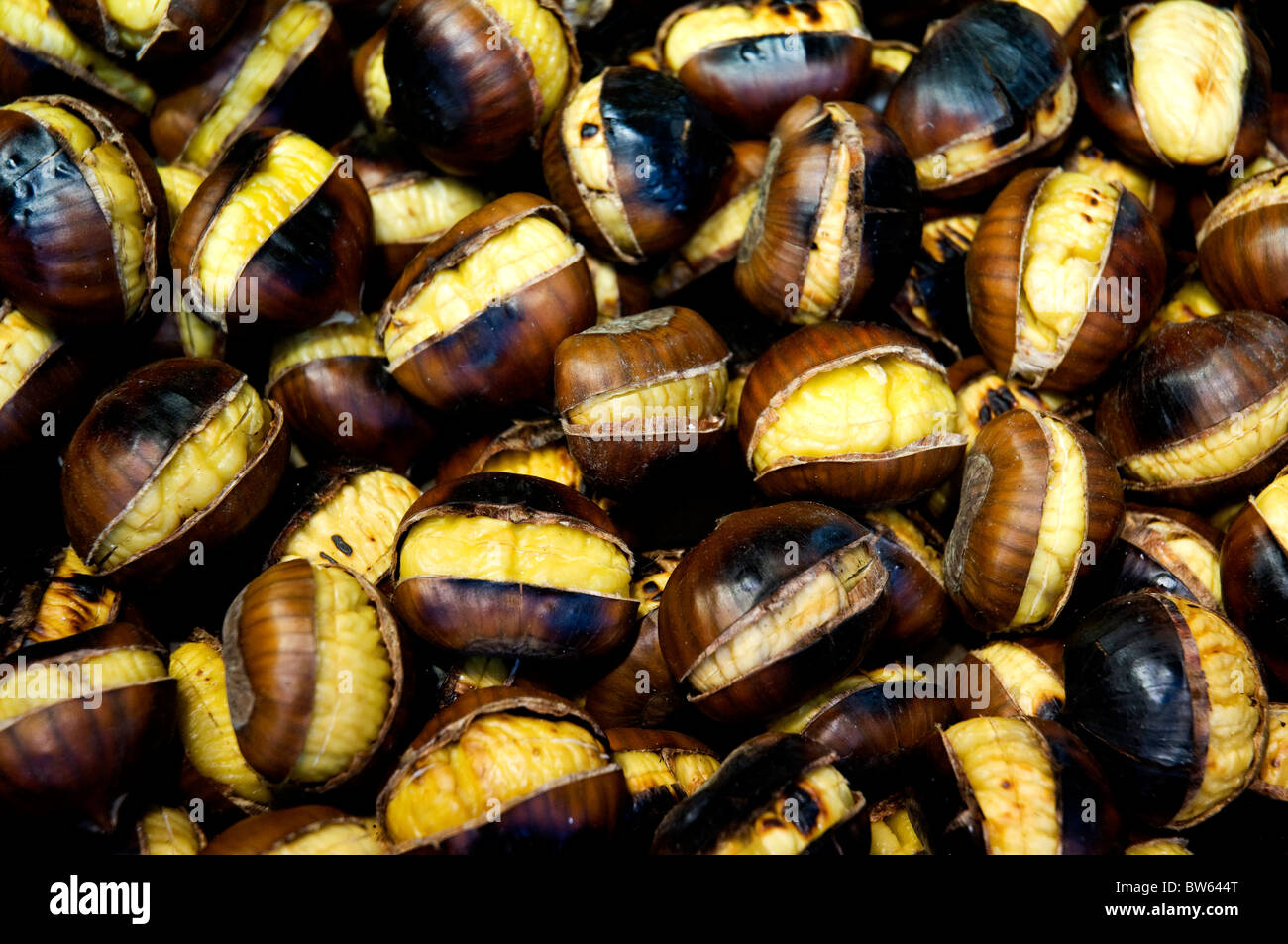 Close up shots of some roasted chestnuts Stock Photo