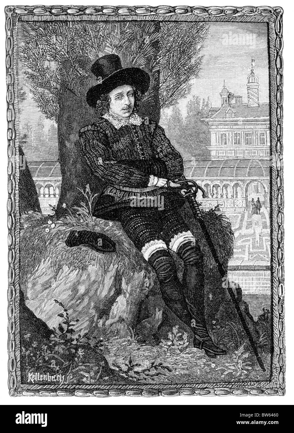 Sir Philip Sidney 16th century poet, courtier and soldier; Black and White Illustration by Isaac Oliver Stock Photo