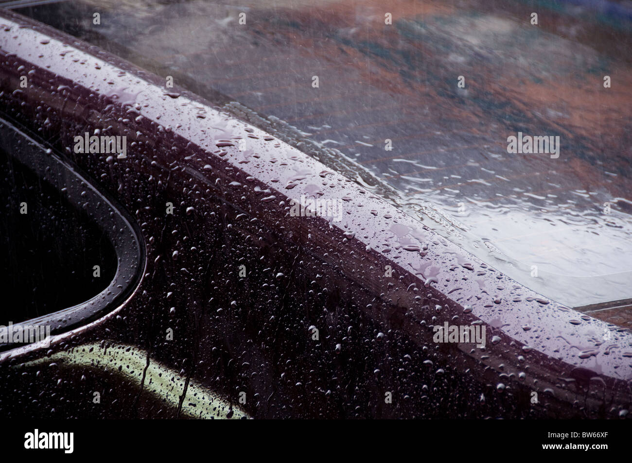 Raindrops on car window Stock Photo