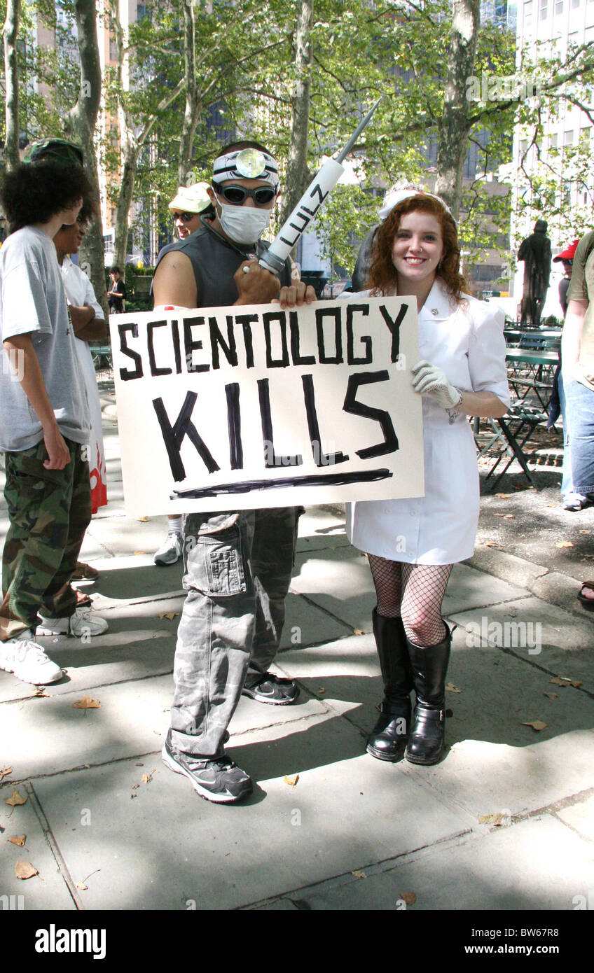 Anonymous Group Protests Outside Church of Scientology Stock Photo