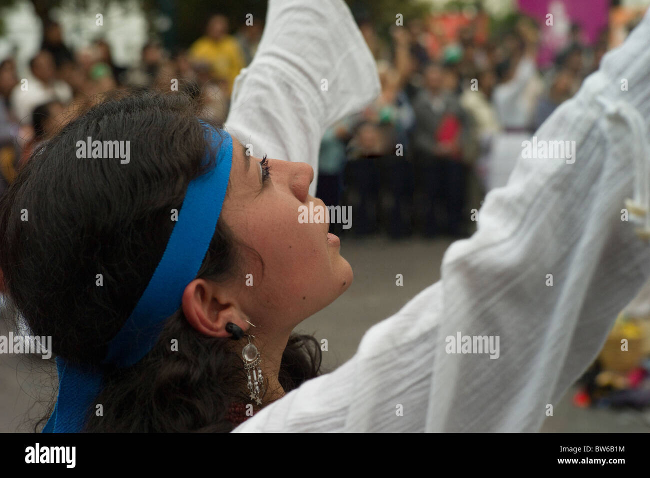 Indigenous people dancing in Plaza Grande, Quito, Ecuador Stock Photo