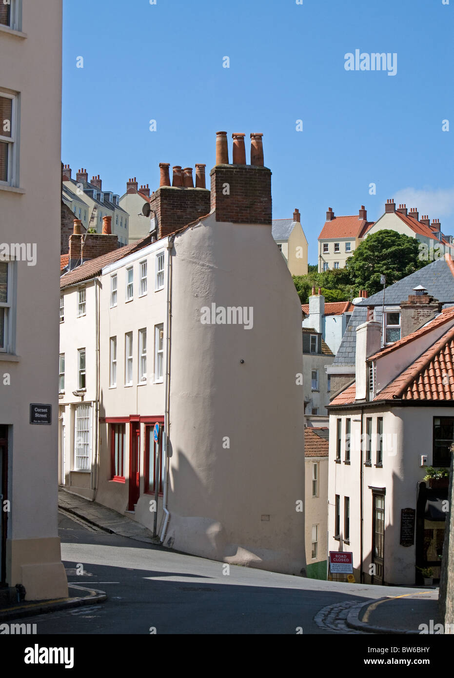 Back streets of st peters port guernsey Stock Photo Alamy