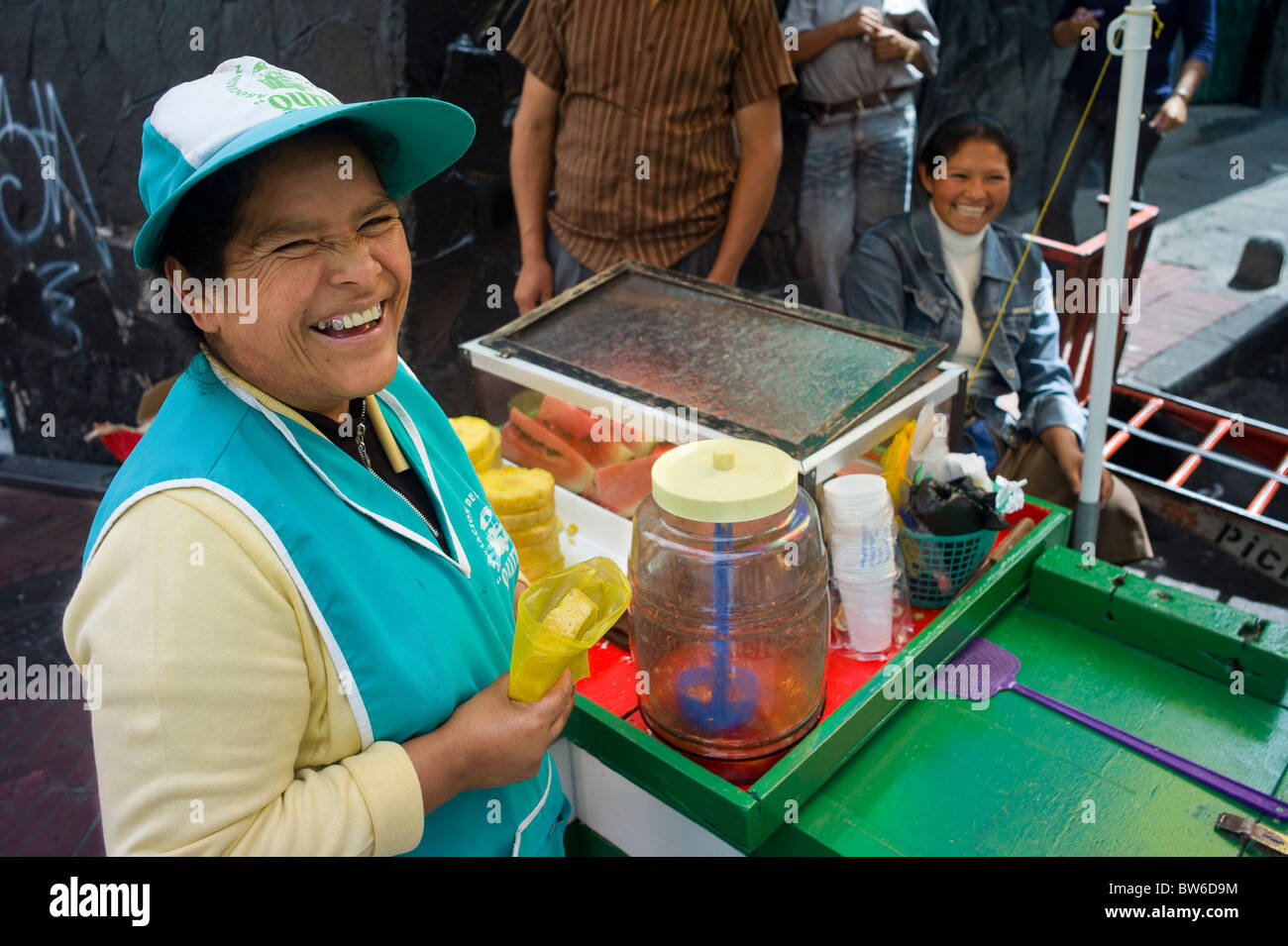 Street vendor selling pineapple, Quito, Ecuador Stock Photo