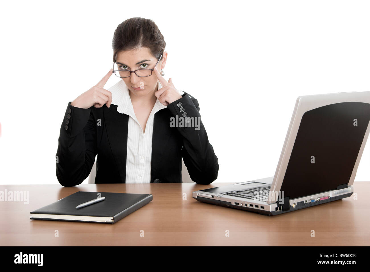 Beautiful business woman working with a laptop Stock Photo - Alamy