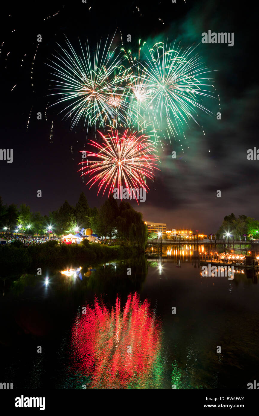 Fireworks in Spokane, Washington, USA Stock Photo