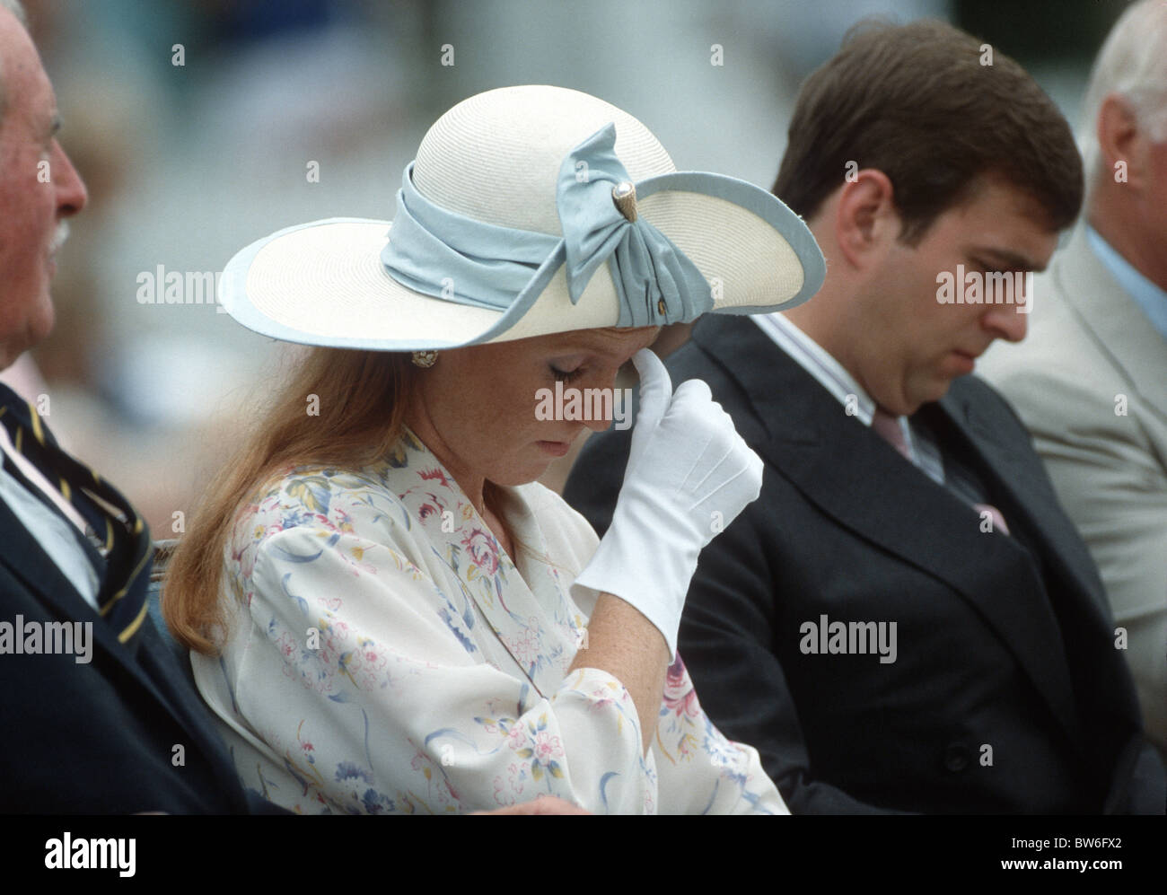 Sarah, Duchess of York scratches her forehead during her Royal Tour of Canada with Prince Andrew 1987 Stock Photo