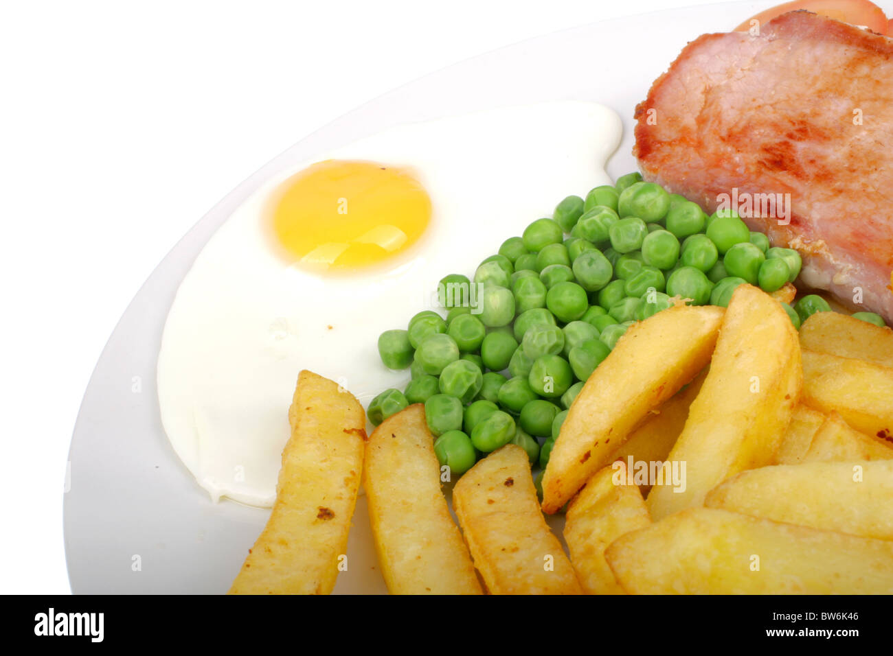Gammon with Fried Egg and Chips Stock Photo