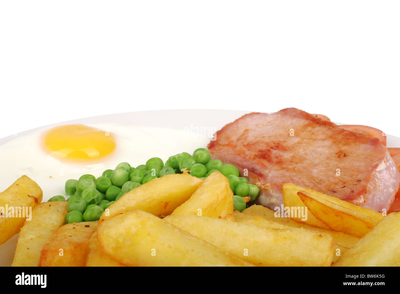 Gammon with Fried Egg and Chips Stock Photo