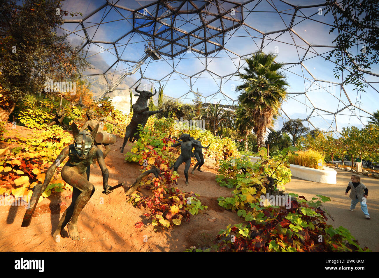 Sculptures inside the Mediterranean biome at the Eden Project in