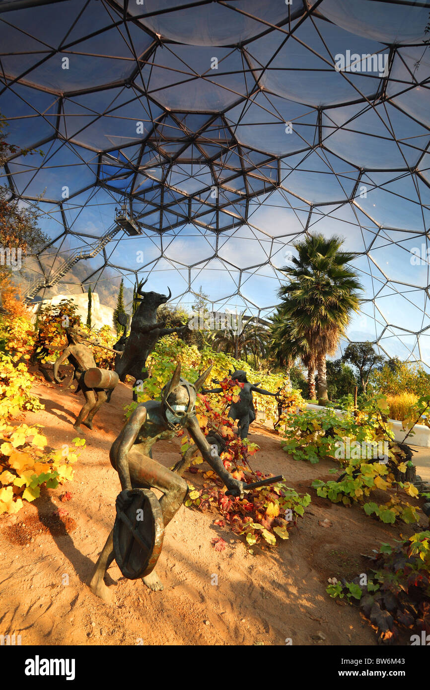 Sculptures inside the Mediterranean biome at the Eden Project in