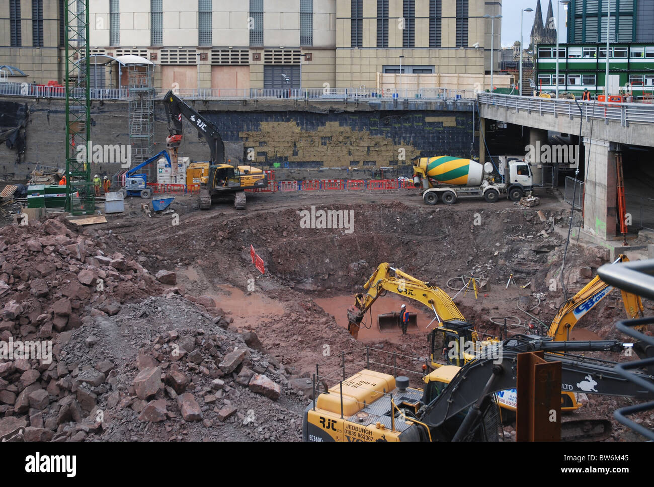 Construction site in the financial district of Edinburgh, Scotland, UK
