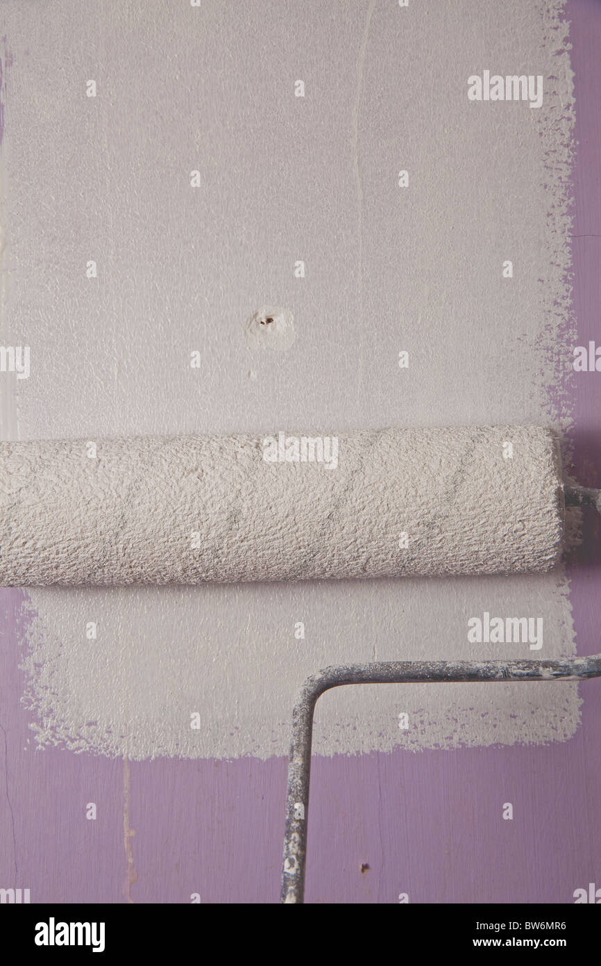 Paint being applied to a wall with a roller Stock Photo Alamy