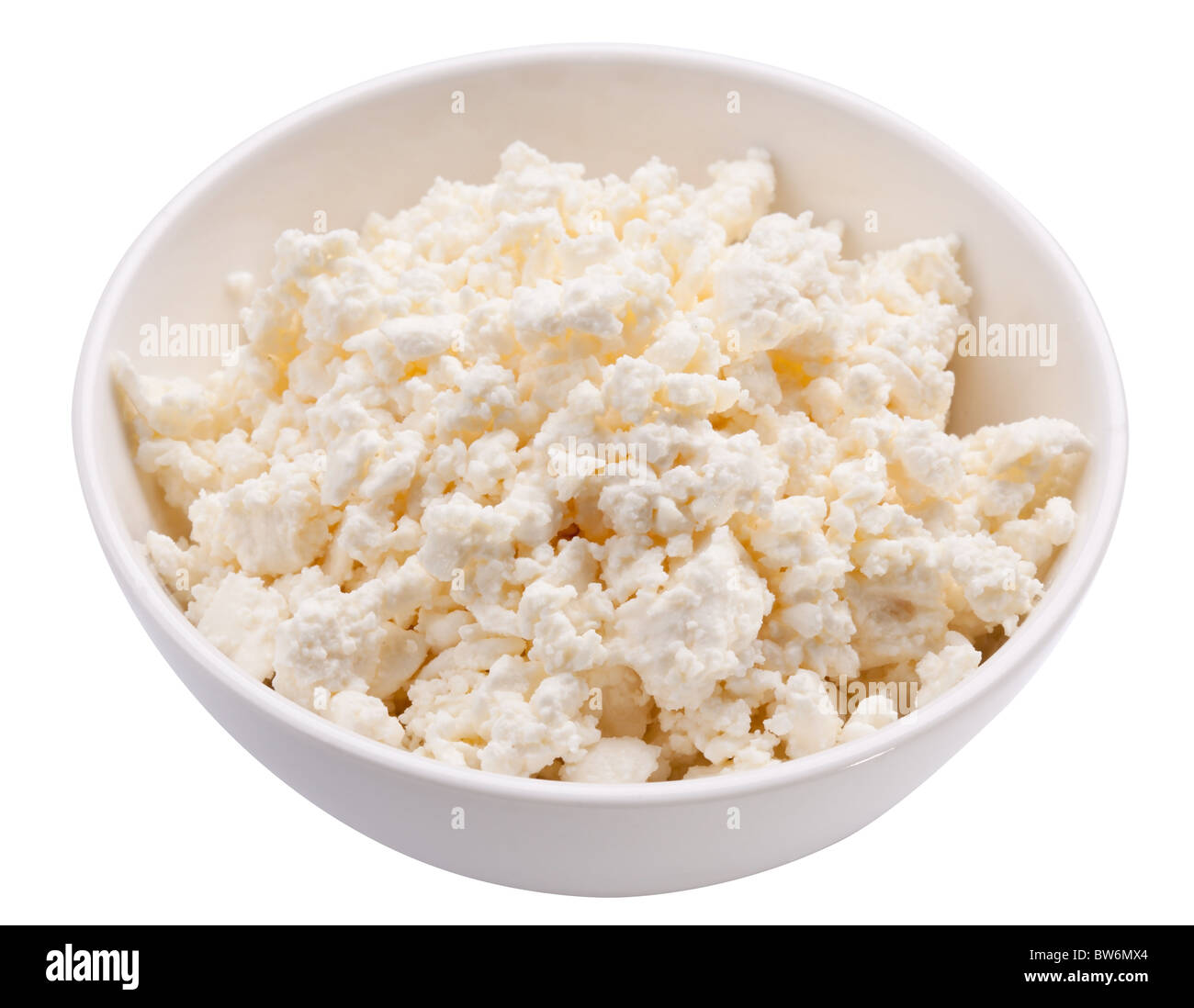 Bowl with fresh cottage cheese. Isolated on a white Stock Photo Alamy