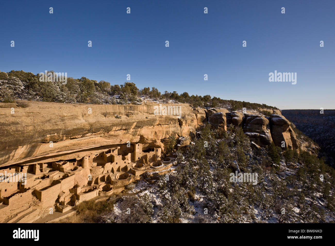 Cliff Palace cave dwellings during winter in Mesa Verde National Park, Colorado, USA. Stock Photo