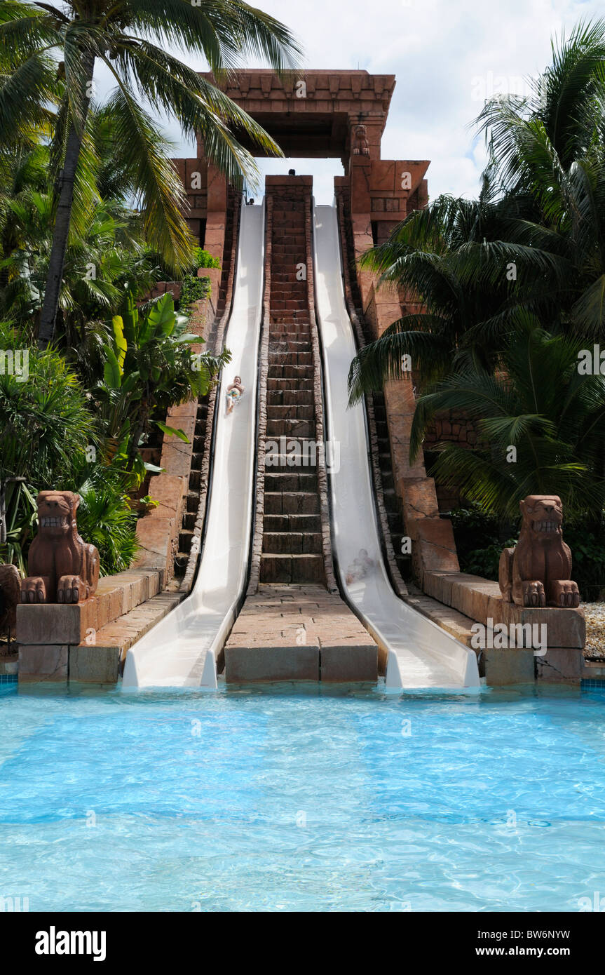 Waterpark slides, Waterpark slides, pools,  and hotels, Atlantis resort, Paradise Island, The Bahamas Stock Photo