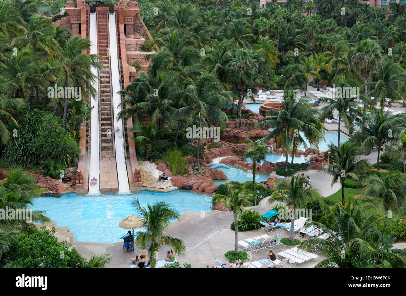 Waterpark slides and pools, Atlantis resort, Paradise Island, The Bahamas Stock Photo