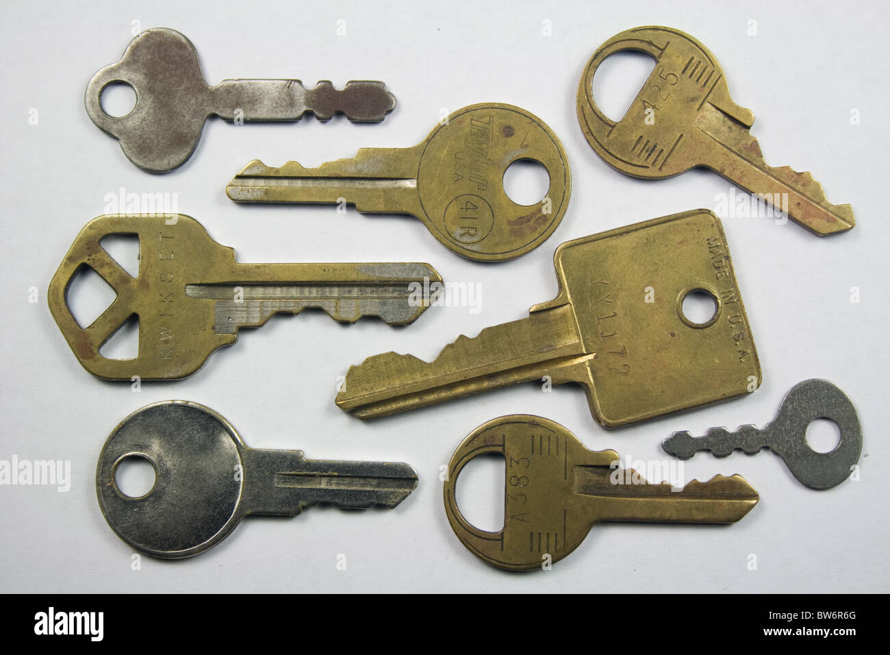 Assortment of Brass & Steel Keys Stock Photo