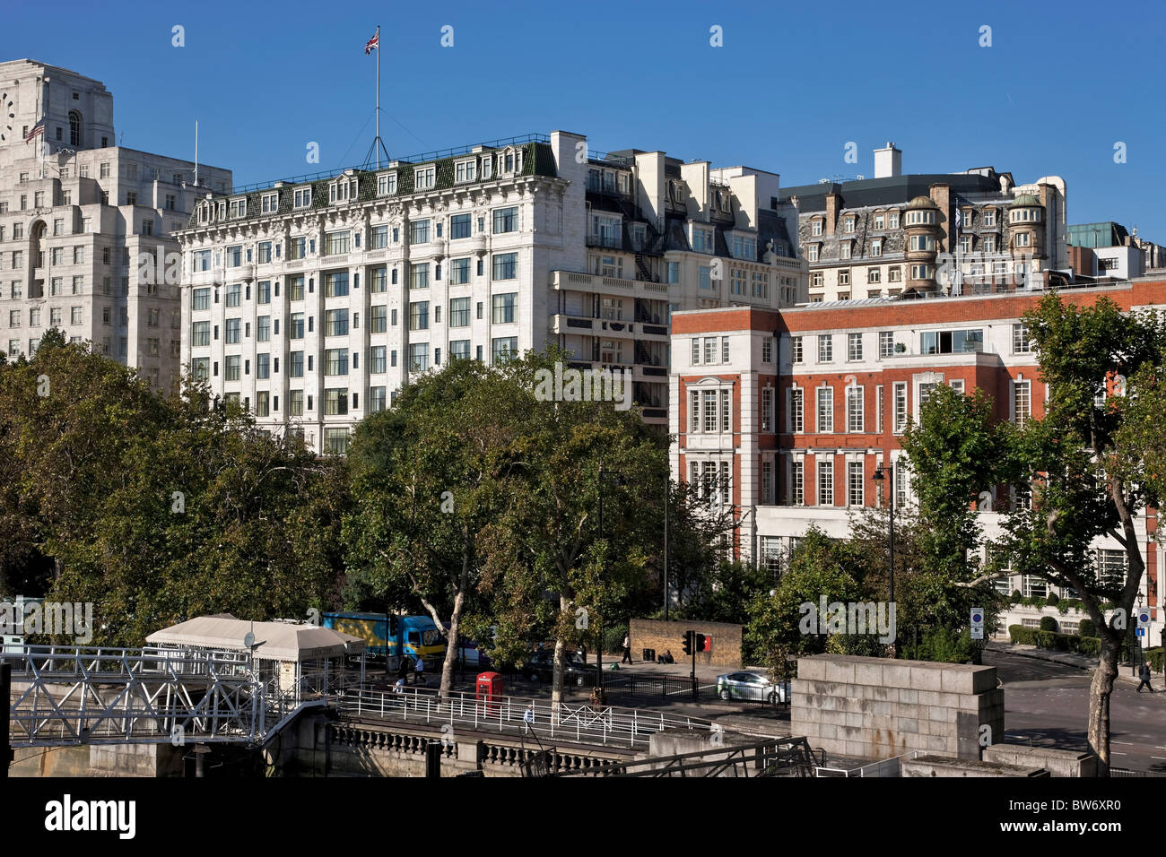 Riverside elevation to the refurbished Savoy Hotel in London - reopened in October 2010 Stock Photo