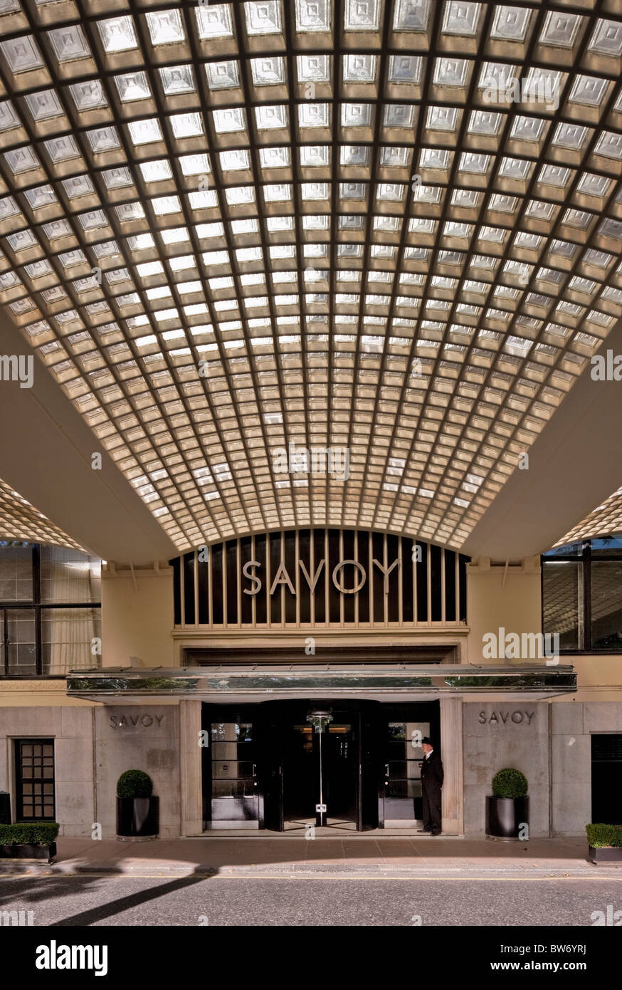 Riverside entrance to the refurbished Savoy Hotel in London - reopened in October 2010. Stock Photo