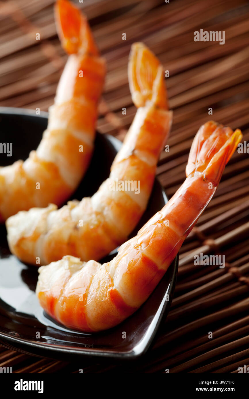 3 delicious cooked shrimps Stock Photo