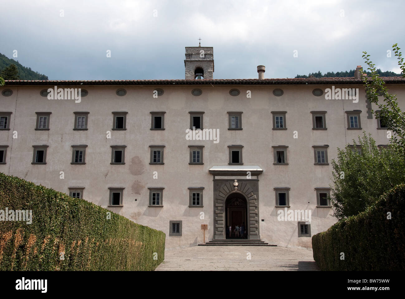 Facade of the Abbazia or Abbey of Vallombrosa, near Florence, Tuscany Stock Photo