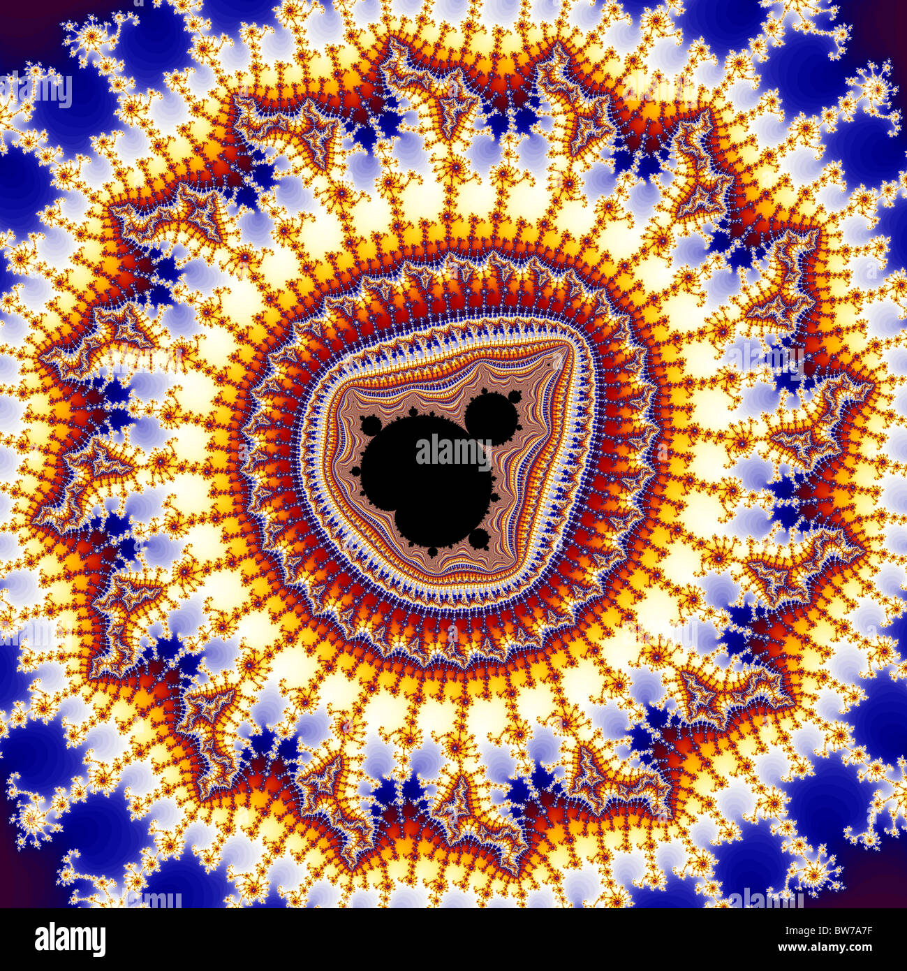A deep zoom into the Mandelbrot Set reveals miniature copies of the Set itself, called ‘mini