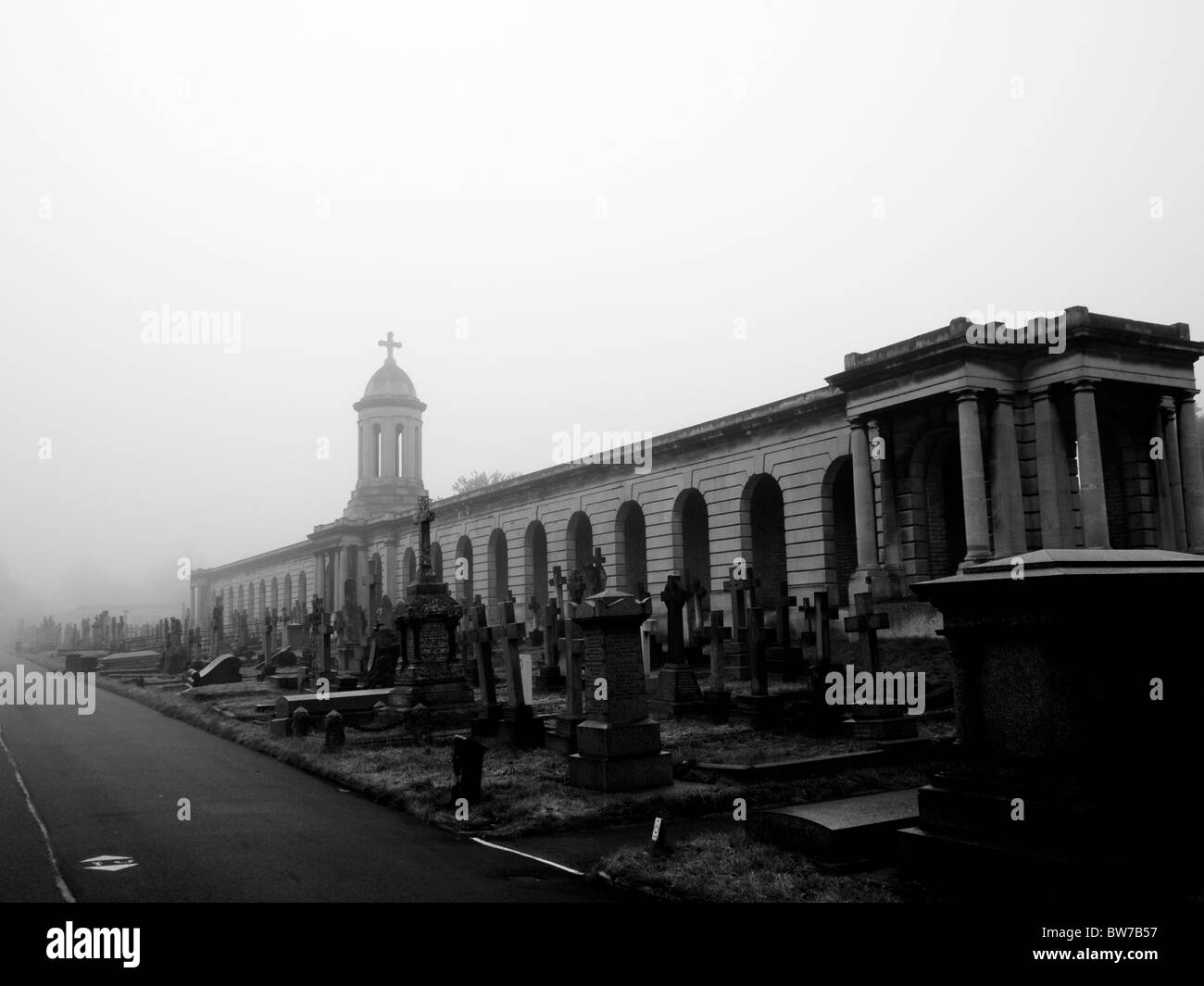 Brompton Cemetery in Fog Stock Photo