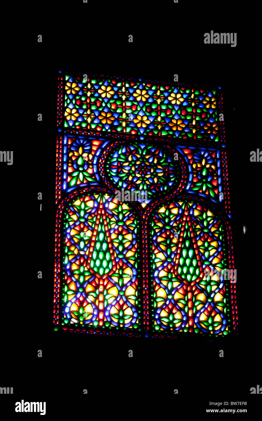 coloured glass window from the mausoleum of Islma'il in the  Al-Rifa'i Mosque, Cairo, Egypt Stock Photo