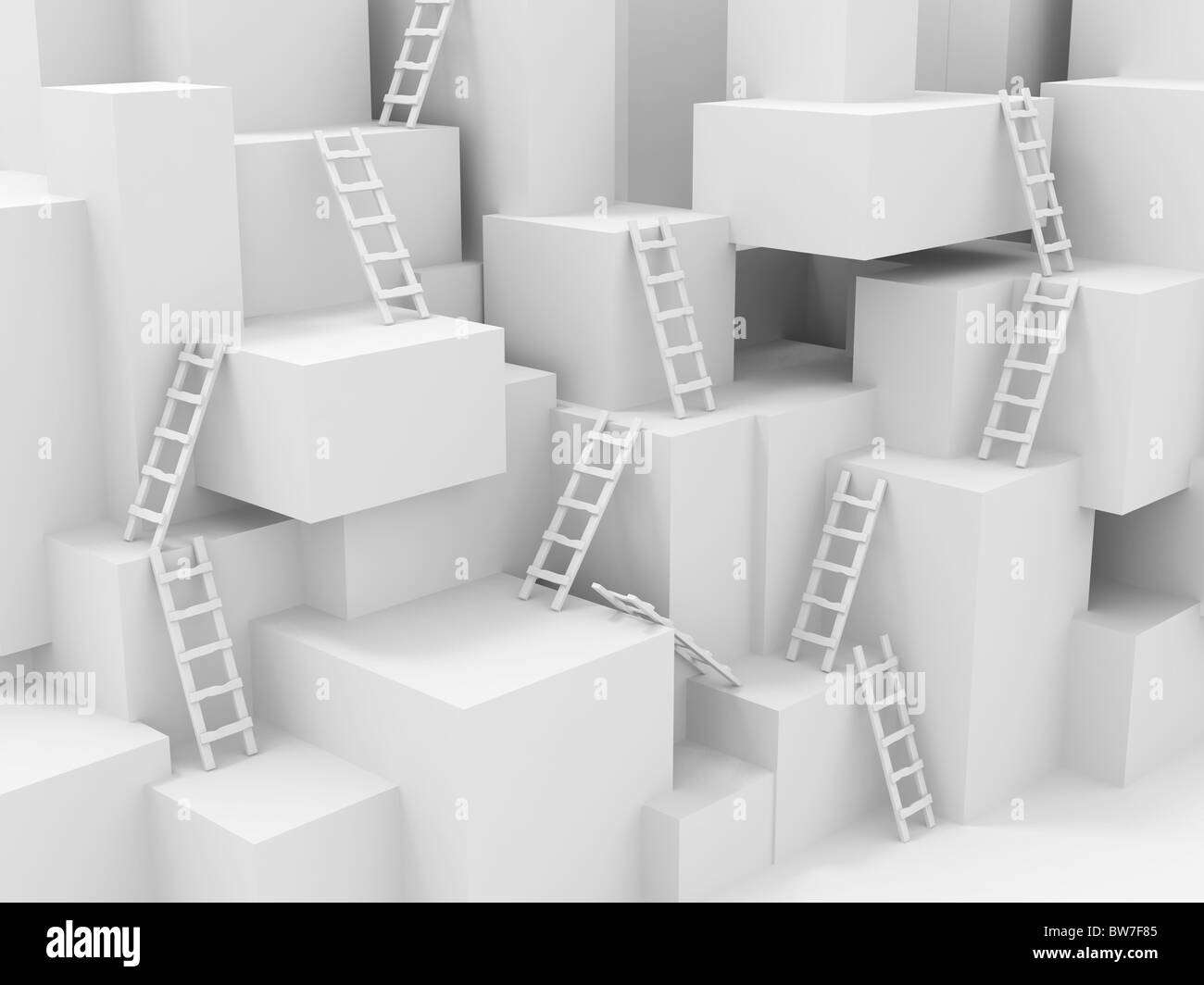 Cubes with ladders. 3d Stock Photo