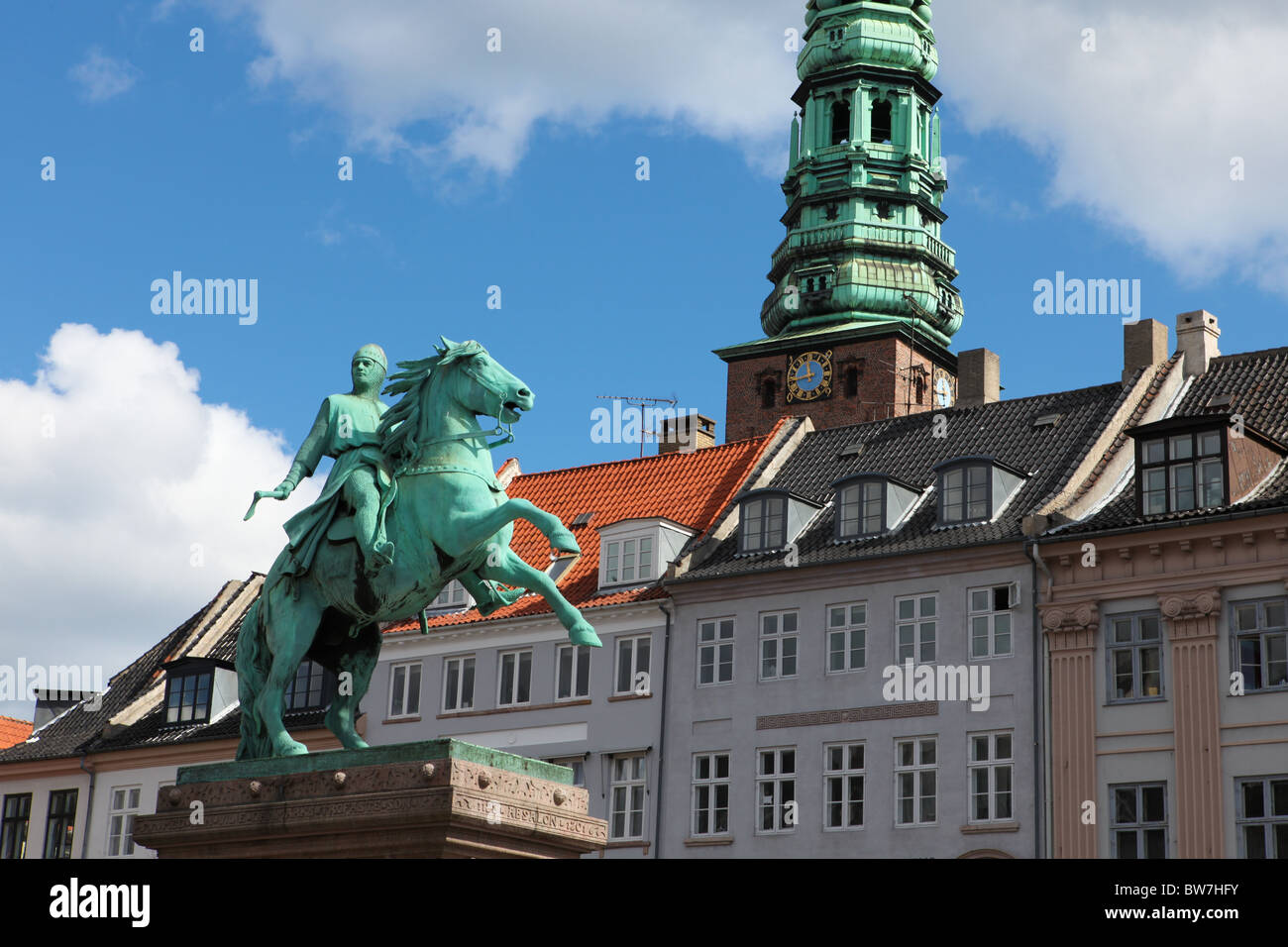 Equestrian statue of Danish national hero Archbishop Absalon, founder of the city of Copenhagen in Copenhagen Stock Photo
