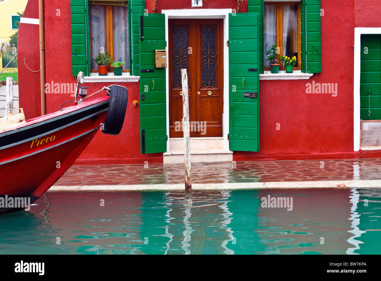 Acqua Alta on the island of Burano in the lagoon, Venice, Italy Stock Photo