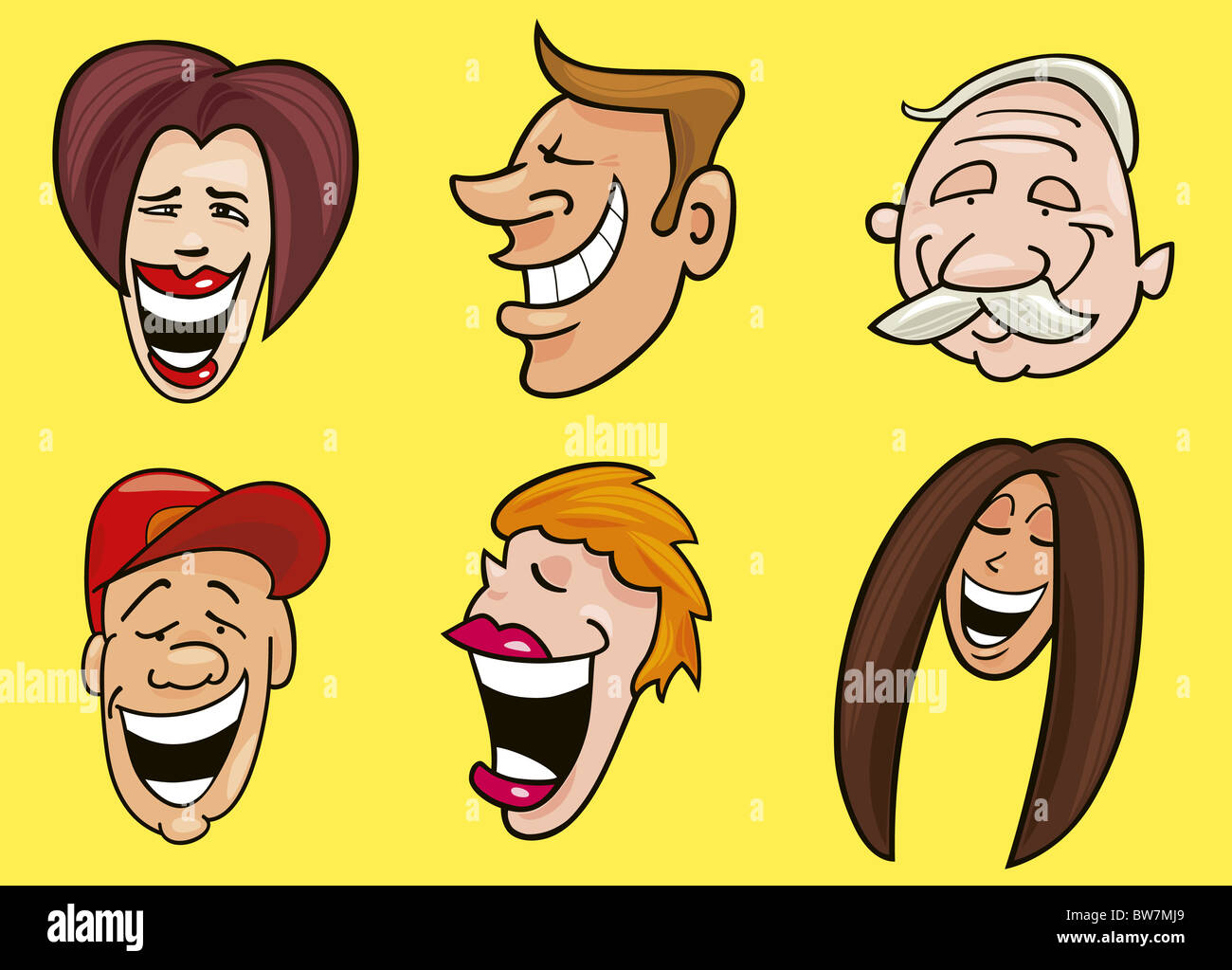 Cartoon illustration of set of funny faces Stock Photo