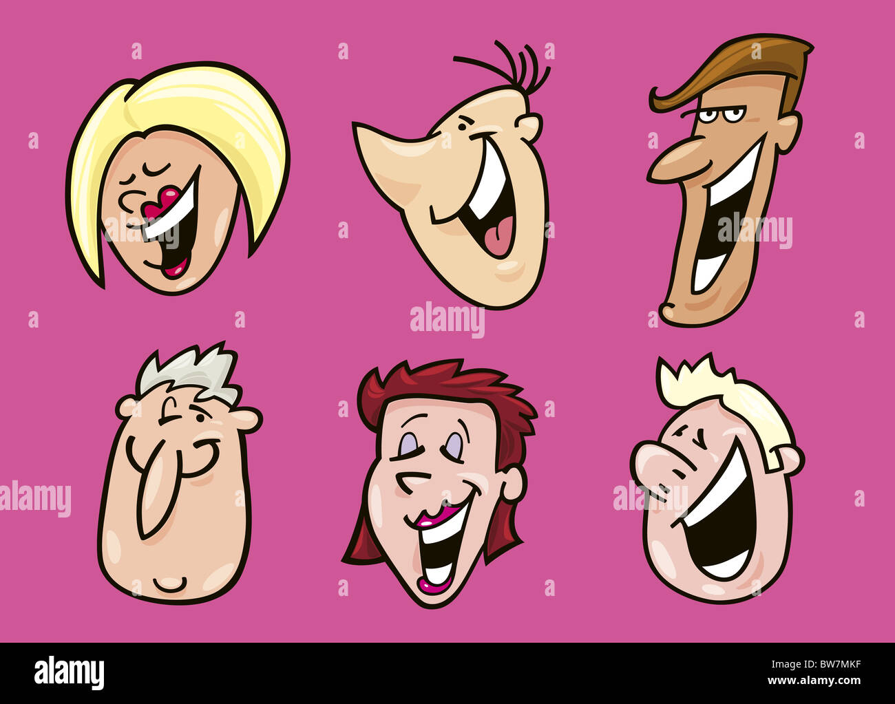 Cartoon illustration of set of happy faces Stock Photo