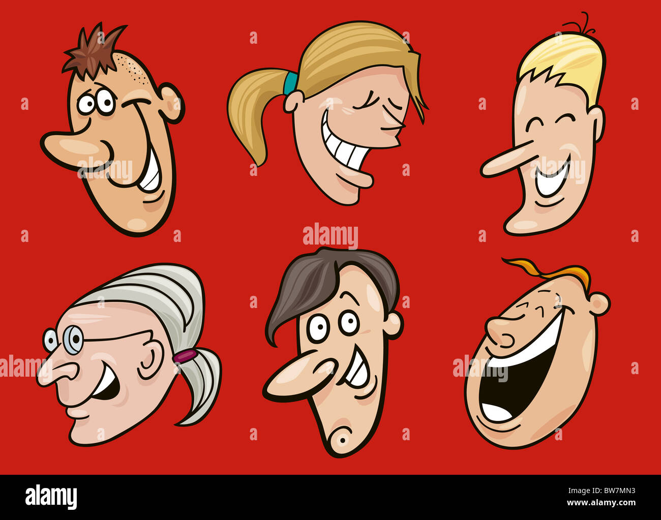 Cartoon illustration of set of happy faces Stock Photo