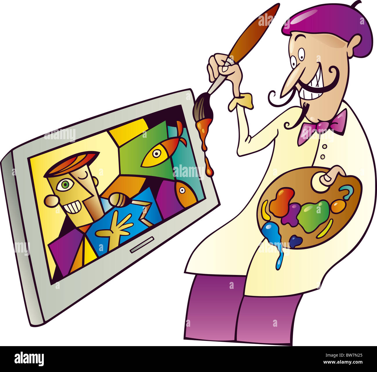Illustration of painter painting on tv set screen Stock Photo Alamy