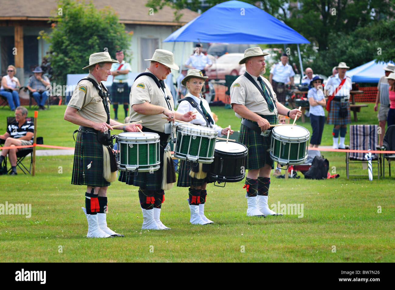 drummers at the highland games in Haliburton, Ontario, Canada Stock