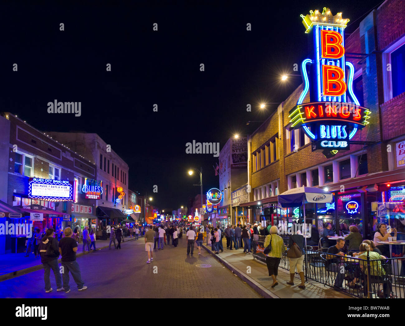 Beale Street at night, Memphis, Tennessee, USA Stock Photo