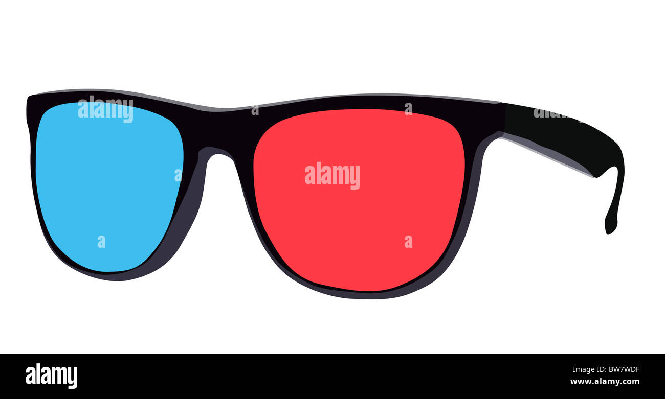 There is a 3d eyeglass, one glass red, other blue, vector Stock Photo