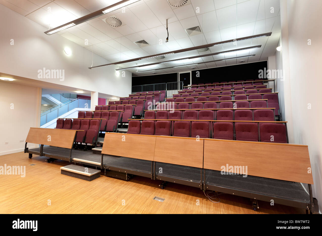 foldaway tiered seating to school hall at Portsmouth Grammar School New Science Block Stock Photo