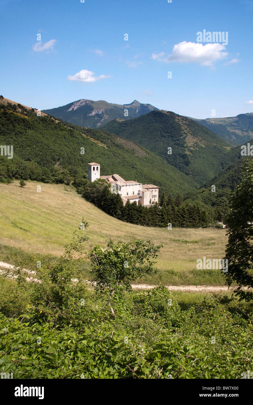 The Abbey of Fonte Avellana hidden in the Appenine Mountains of Le Marche, Italy Stock Photo
